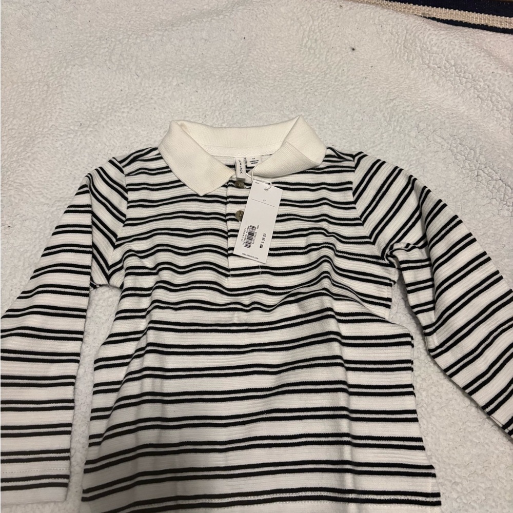 Janie and Jack Black and White Striped Polo